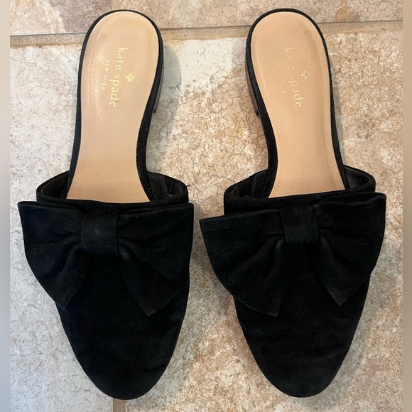 kate spade Shoes - Kate Spade Black Suede Bow Mules size 7.5